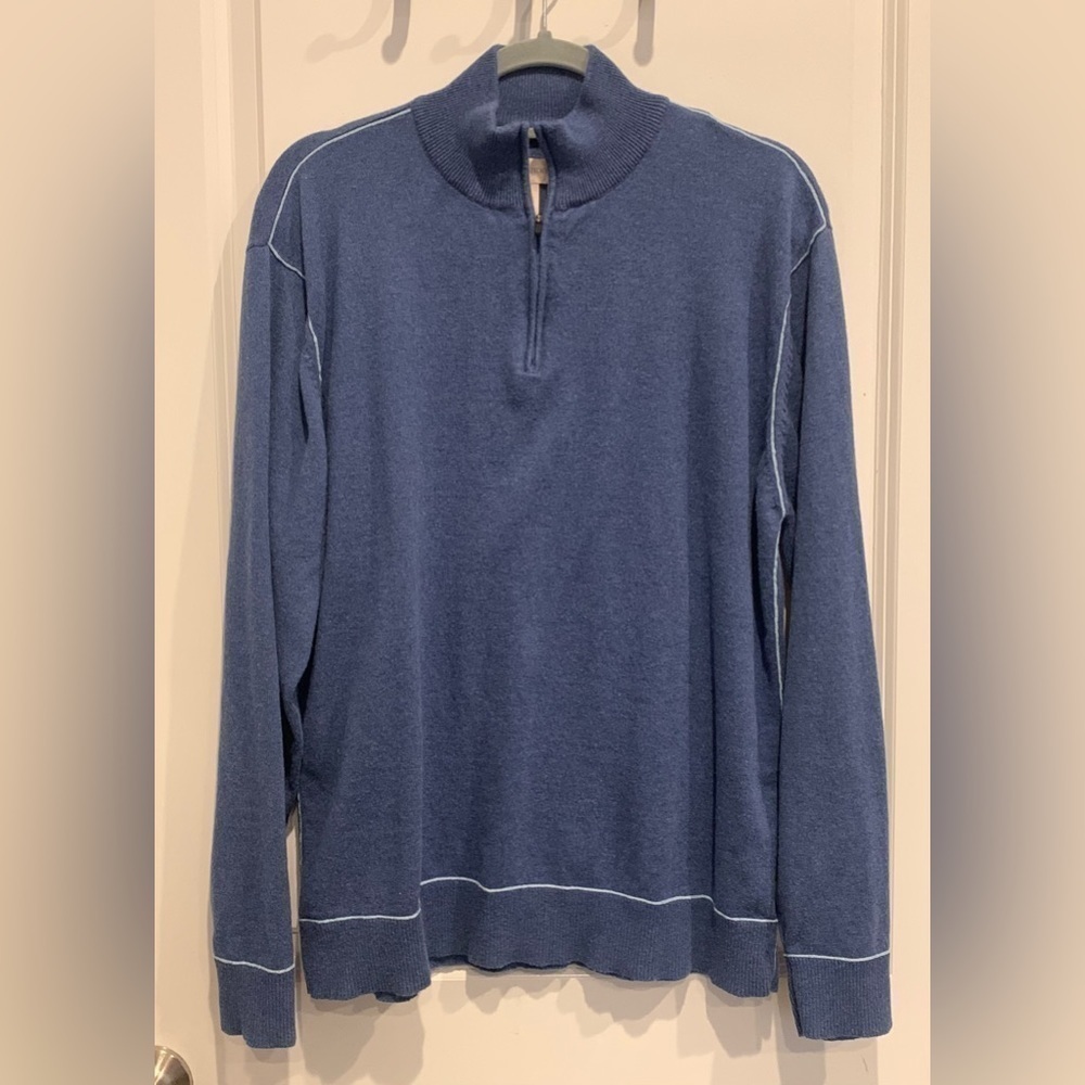 Cashmere/Cotton Quarter 1/4 Zip Sweater Mens Size Large Blue Pullover Casual